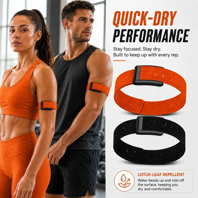 Alt view image 3 of 7 - 2 Pack CoreKnit Bicep Bands Compatible with WHOOP 5.0, Peak, MG & Life, Adjustable Quick-Dry Elastic Upper Arm Straps for Workout, Running & Fitness