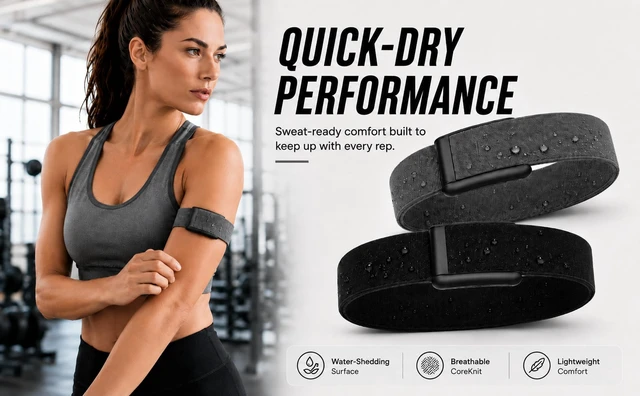 Alt view image 3 of 5 - 2 Pack CoreKnit Bicep Bands Compatible with WHOOP 5.0, Peak, MG & Life, Adjustable Quick-Dry Elastic Upper Arm Straps for Workout, Running & Fitness