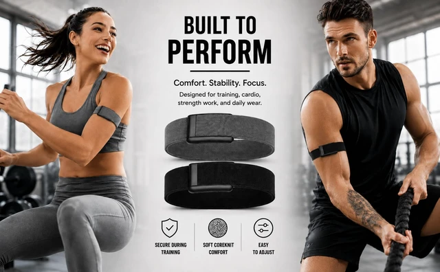 Alt view image 5 of 5 - 2 Pack CoreKnit Bicep Bands Compatible with WHOOP 5.0, Peak, MG & Life, Adjustable Quick-Dry Elastic Upper Arm Straps for Workout, Running & Fitness