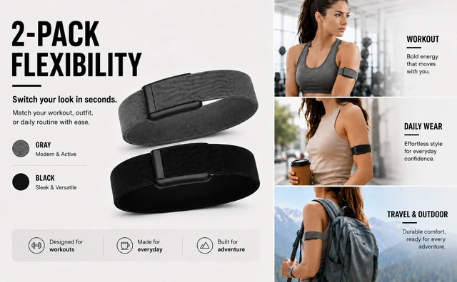 Alt view image 2 of 5 - 2 Pack CoreKnit Bicep Bands Compatible with WHOOP 5.0, Peak, MG & Life, Adjustable Quick-Dry Elastic Upper Arm Straps for Workout, Running & Fitness