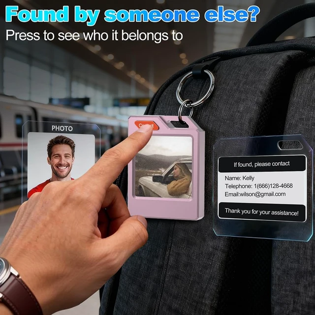 Alt view image 4 of 7 - Color E-Ink Bluetooth Tracker Tag for Apple & Google Find My Custom color ID screen for luggage/keys. Loud alarm. Compatible with iOS & Android. Slim, durable travel tech gift idea