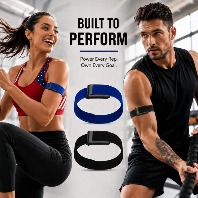 Alt view image 5 of 5 - 2 Pack CoreKnit Bicep Bands Compatible with WHOOP 5.0, Peak, MG & Life, Adjustable Quick-Dry Elastic Upper Arm Straps for Workout, Running & Fitness