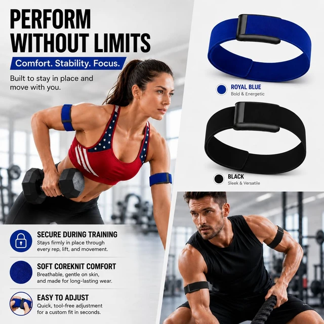 Alt view image 4 of 5 - 2 Pack CoreKnit Bicep Bands Compatible with WHOOP 5.0, Peak, MG & Life, Adjustable Quick-Dry Elastic Upper Arm Straps for Workout, Running & Fitness