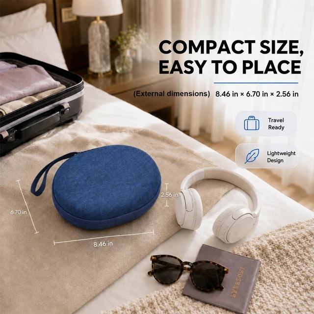 Alt view image 7 of 7 - Hard Headphone Case for JBL Tune 770NC 720BT 520BT 510BT 670NC Fits for JBL Live 770NC/670NC/680NC/780NC,Travel Case with Wave Foam & Soft Lining, Elastic Strap, Mesh Pocket,Blue