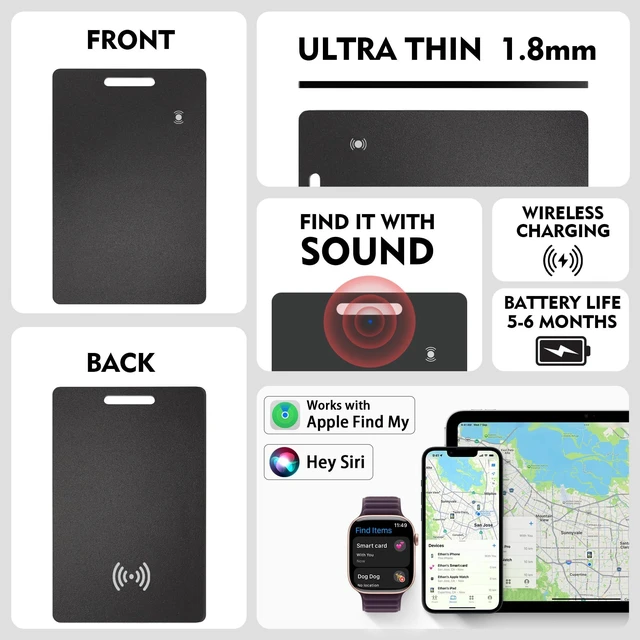 Alt view image 2 of 7 - Wallet Tracker Card, iOS Only Bluetooth Tracker Card with Find My app, Rechargeable Smart Wallet Finder GPS Tracker, Keys Finder and Item Locator for Keys, Bags, Passports