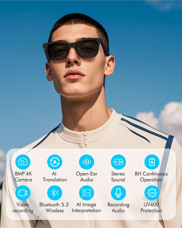 Alt view image 2 of 7 - AI Smart Sunglasses with 4K HD 8MP Camera AI Assistant Translation Bluetooth Glasses for Women Men AG01