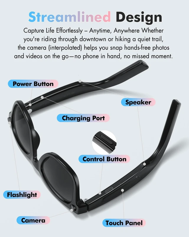 Alt view image 4 of 7 - AI Smart Sunglasses with 4K HD 8MP Camera AI Assistant Translation Bluetooth Glasses for Women Men AG01