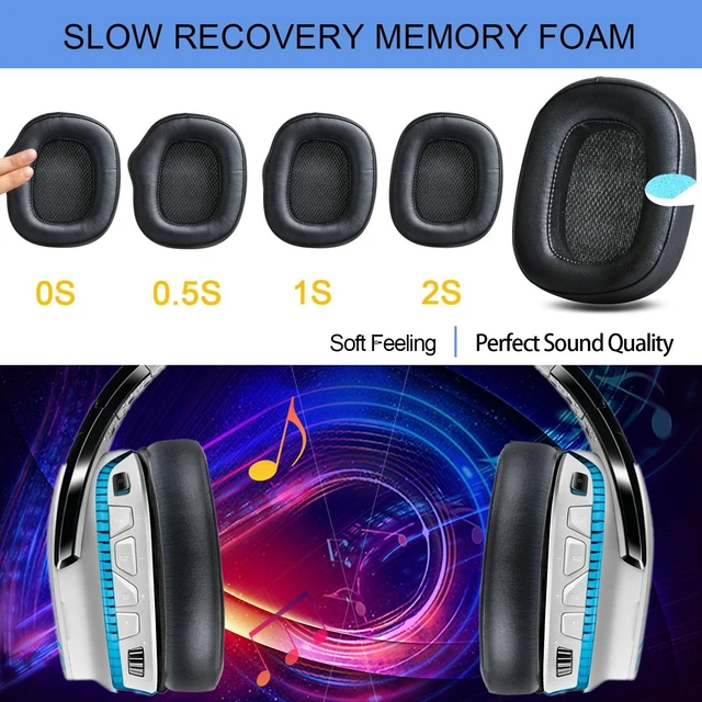 Alt view image 5 of 7 - Replacement Ear Pads for G933, Ear Cushions Compatible with Logitech G231, G433,G432, G533, G633, G635, G933, G935 Headphones, Premium Protein Leather Softer Memory Foam (Leather)
