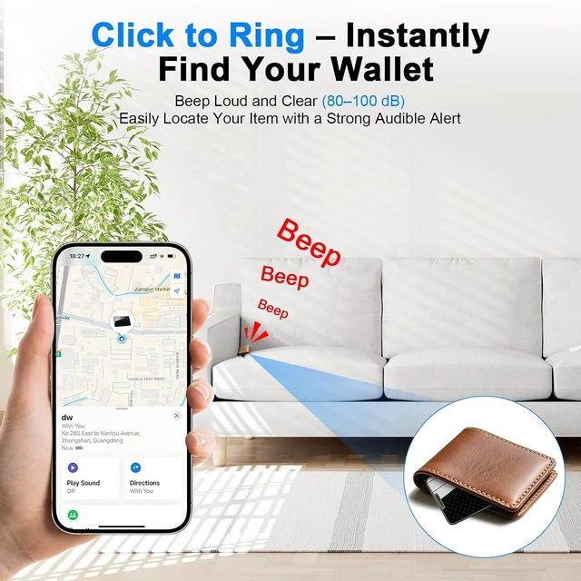 Alt view image 3 of 7 - Compatible with AirTag Wallet Tracker, Smart Card Finder, Apple MFi Compatible (iOS Only), App Controlled Anti Loss GPS Tracker, IP68 Waterproof, Item Locator for Luggage Tags, Purses