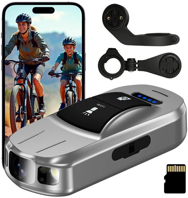 Main image of Portable Mini Bike Camera Front/Rear with Gravity Anti-Shake, 7H Loop Recording Video Recorder, 2000mAh IPX6 Waterproof Small Pocket Cam for Cycling, Vlogging, Sports Travel Security Cam (Silver)