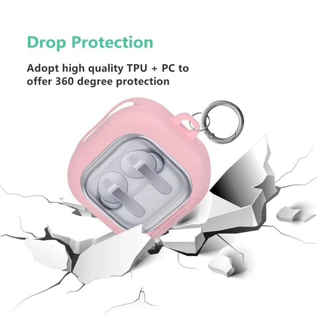 Alt view image 2 of 7 - for Samsung Galaxy Buds 4 / Galaxy Buds 4 Pro Case Lock with Cute Flower Keychain, Stylish TPU Hard Clear Case for Samsung Buds4 / Buds 4Pro Earbuds with Phone Stand Function for Women Men (Pink)
