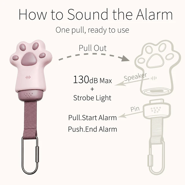 Alt view image 7 of 7 - Apple MFi Certified MeoSafe S5 Personal Safety Alarm & Key Finder Pink & Raspberry Dual-Tone,130dB Loud Siren, LED Strobe Light, USB-C Rechargeable, Premium Woven Strap with Copper Buckle