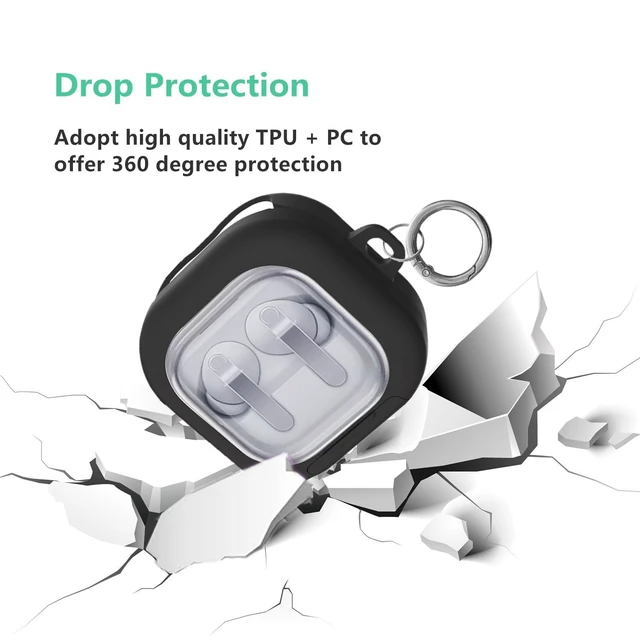 Alt view image 2 of 7 - for Samsung Galaxy Buds 4 / Galaxy Buds 4 Pro Case Lock with Cute Flower Keychain, Stylish TPU Hard Clear Case for Samsung Buds4 / Buds 4Pro Earbuds with Phone Stand Function for Women Men (Black)