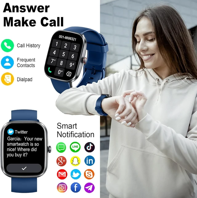 Alt view image 2 of 7 - Smart Watch(Answer/Make Call), 1.91" Smartwatch for Men Women, NEW Fitness Watch with 110+ Sport Modes, Fitness Activity Tracke with Pedometer/Sleep Monitor/Heart Rate/IP68 Waterproof, for Android iOS