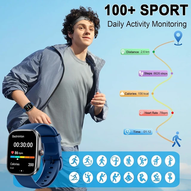 Alt view image 5 of 7 - Smart Watch(Answer/Make Call), 1.91" Smartwatch for Men Women, NEW Fitness Watch with 110+ Sport Modes, Fitness Activity Tracke with Pedometer/Sleep Monitor/Heart Rate/IP68 Waterproof, for Android iOS