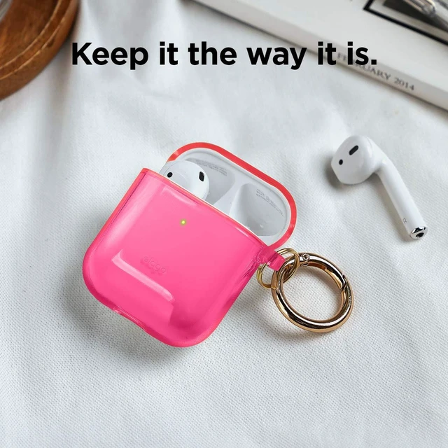 Alt view image 2 of 7 - Clear Case with Keychain for AirPods 1 & 2 (Neon Hot Pink)