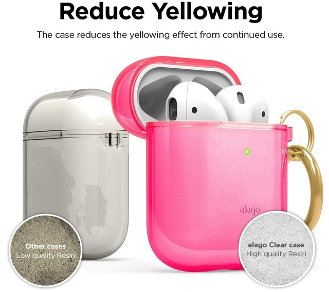 Alt view image 3 of 7 - Clear Case with Keychain for AirPods 1 & 2 (Neon Hot Pink)