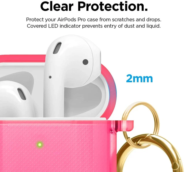 Alt view image 4 of 7 - Clear Case with Keychain for AirPods 1 & 2 (Neon Hot Pink)