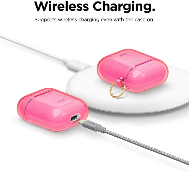 Alt view image 6 of 7 - Clear Case with Keychain for AirPods 1 & 2 (Neon Hot Pink)