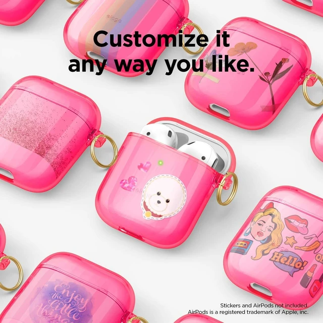 Alt view image 7 of 7 - Clear Case with Keychain for AirPods 1 & 2 (Neon Hot Pink)