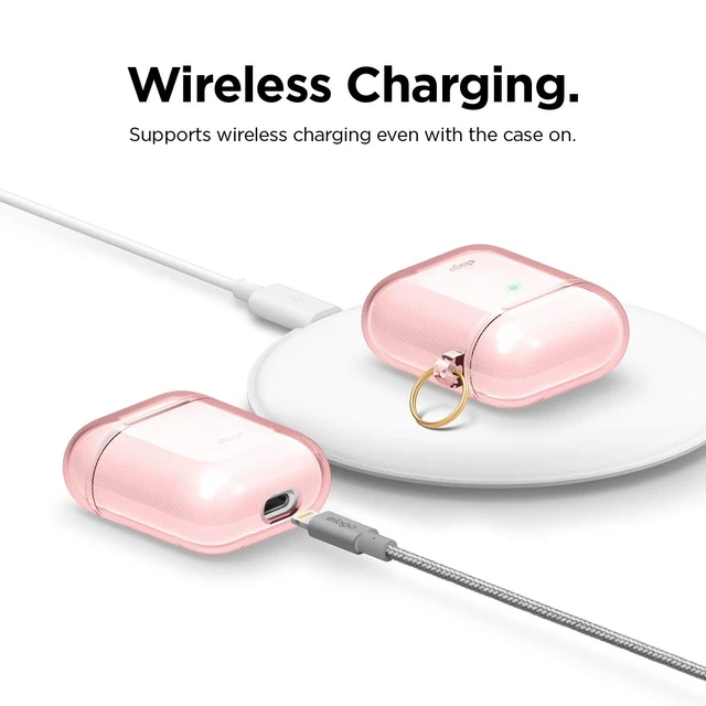 Alt view image 6 of 7 - Clear Case with Keychain for AirPods 1 & 2 (Lovely Pink)