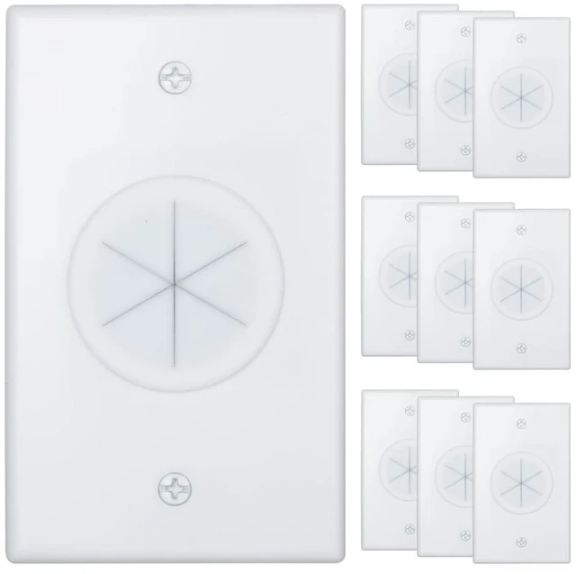 Main image of Cable Wall Plate 10 pack, Cable Pass Through Wall Plate White with Round Silicone Passthrough for Low Voltage Cables, Cord Hider for Wall Mount Flat TV, Home Theater Media System