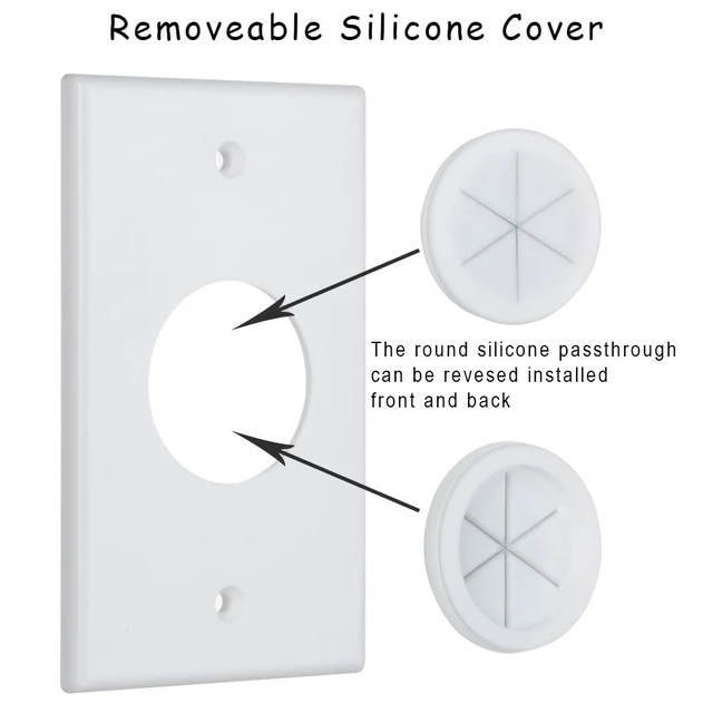 Alt view image 3 of 6 - Cable Wall Plate 10 pack, Cable Pass Through Wall Plate White with Round Silicone Passthrough for Low Voltage Cables, Cord Hider for Wall Mount Flat TV, Home Theater Media System