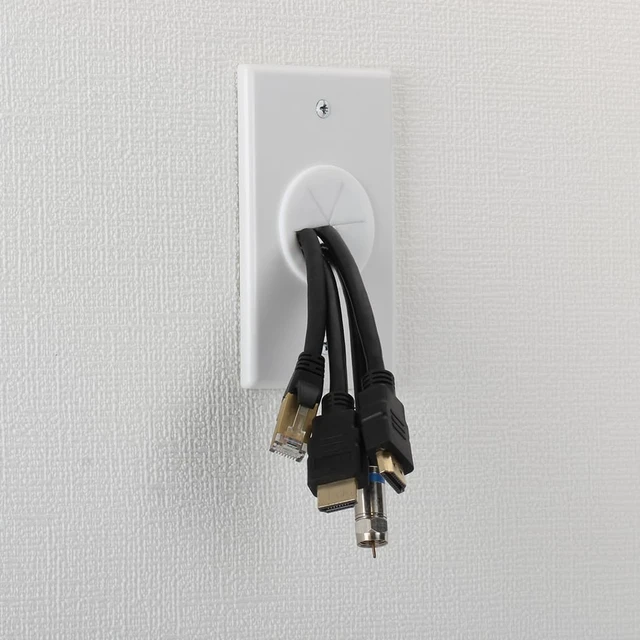 Alt view image 6 of 6 - Cable Wall Plate 10 pack, Cable Pass Through Wall Plate White with Round Silicone Passthrough for Low Voltage Cables, Cord Hider for Wall Mount Flat TV, Home Theater Media System