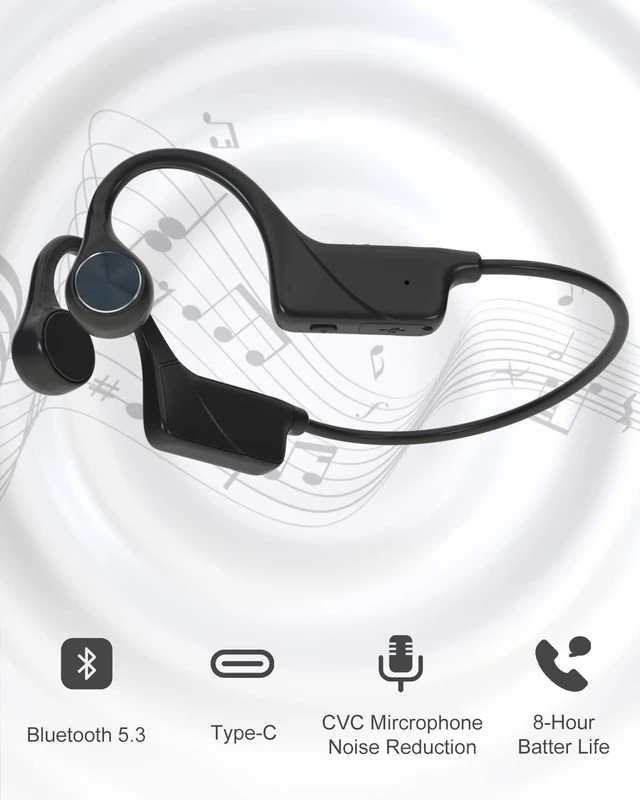Alt view image 2 of 6 - Bone Conduction Headphones Bluetooth IPX5 Waterproof Open Ear Headphones Wireless Headset with Microphone Sport Headphones for Runners Fitness Cycling