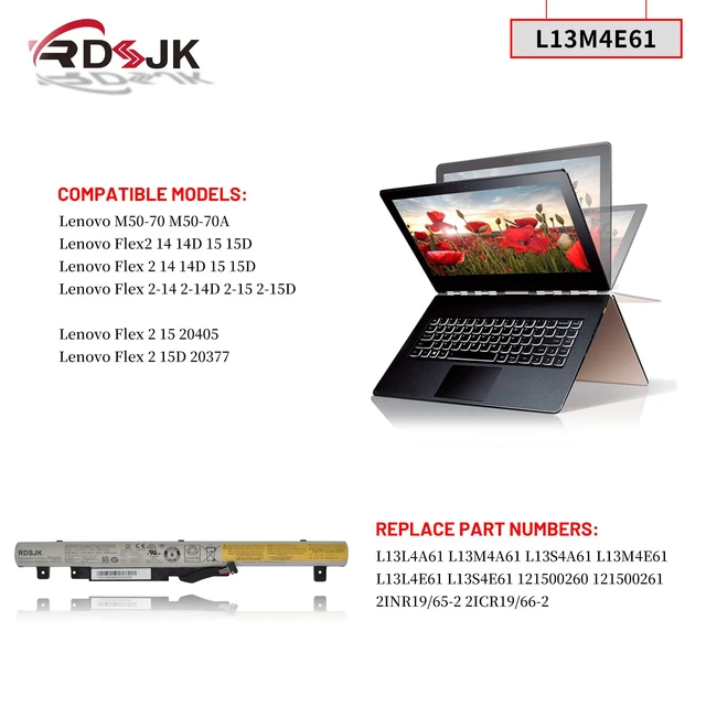Alt view image 3 of 7 - L13M4E61 L13S4E61 L13L4E61 L13S4A61 L13L4A61 L13M4A61 Laptop Battery for Lenovo M50-70 M50-70A Flex 2-14 2-14D 2-15 2-15D Flex2 14 14D 15 15D 20377 Series 121500260 121500261 2ICR19/66-2 7.44V 41.6Wh