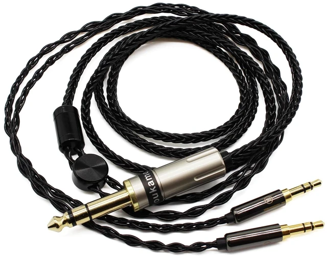 Main image of Replacement Upgrade Cable 6.35mm to Dual 3.5mm Headphone Cable Compatible with Hifiman Sundara, Ananda, Arya, HE400SE, HE4XX HE-400i Headphones, Silver Plated Braided, 4ft/1.2m