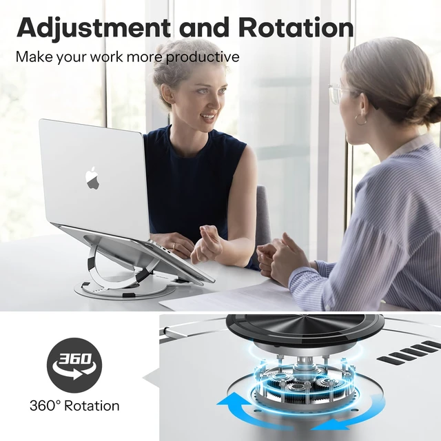 Alt view image 2 of 7 - Portable Laptop Stand for Desk, Ergonomic Computer Stand with 360° Rotating Base, 5-Level Adjustable Aluminum Foldable Mount, Compatible for 10-15.6" Laptops