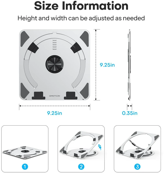 Alt view image 5 of 7 - Portable Laptop Stand for Desk, Ergonomic Computer Stand with 360° Rotating Base, 5-Level Adjustable Aluminum Foldable Mount, Compatible for 10-15.6" Laptops