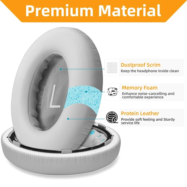 Alt view image 3 of 7 - Replacement Ear Pads for Bose 700 NC700, Memory Foam, Gray Ear Pads Cushions with Softer Protein Leather, Added Thickness for Bose 700 Wireless Noise Cancelling Headphones