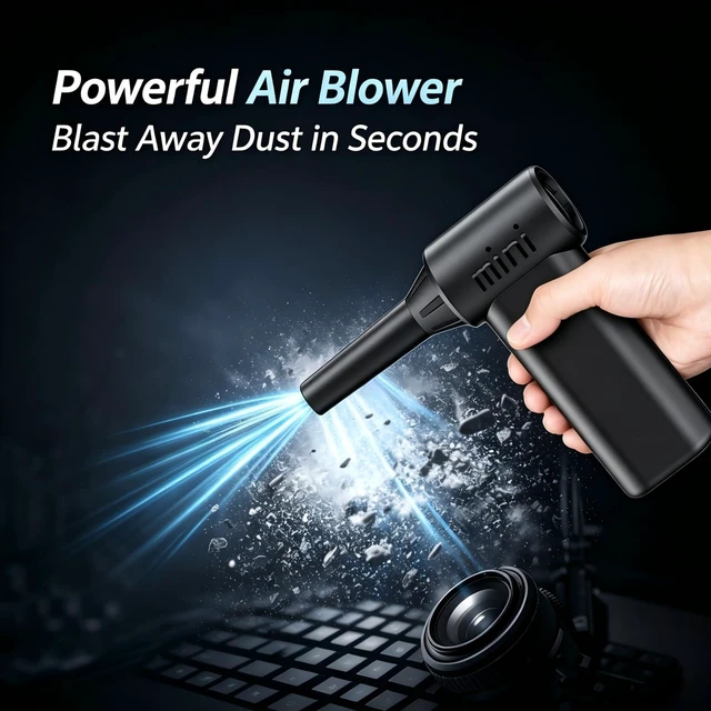 Alt view image 3 of 7 - Mini Cordless Air Duster High-Power Rechargeable Dust Cleaner Electric Mini jet fan Cleaning PC Camera Lens Keyboard Toys Home Outdoor Car Pet Shedding Hair 0.45 lb Lightweight 5 Nozzles