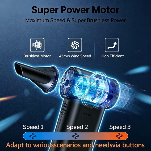 Alt view image 6 of 7 - Mini Cordless Air Duster High-Power Rechargeable Dust Cleaner Electric Mini jet fan Cleaning PC Camera Lens Keyboard Toys Home Outdoor Car Pet Shedding Hair 0.45 lb Lightweight 5 Nozzles