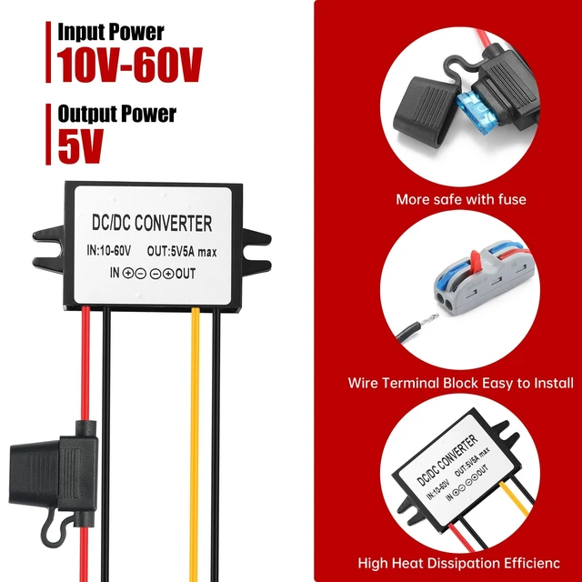 Alt view image 3 of 7 - Industrial IP67 Waterproof DC-DC Converter 10-60V to 5V 5A 25W - Solar/Truck/Marine Voltage Regulator, Suitable for Harsh Environments - Dustproof/Shockproof