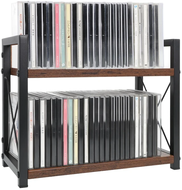 Main image of 2-Tier CD Holder CD Storage Shelf for Display Countertop Wooden CD Rack with Display Top Shelf Organizer for Home Office Living Room Kitchen, Music Enthusiasts, Holds up to 42 Standard Cases