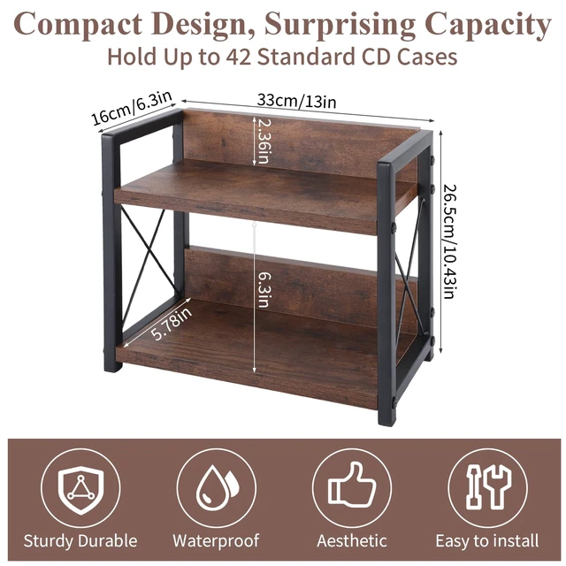 Alt view image 2 of 7 - 2-Tier CD Holder CD Storage Shelf for Display Countertop Wooden CD Rack with Display Top Shelf Organizer for Home Office Living Room Kitchen, Music Enthusiasts, Holds up to 42 Standard Cases