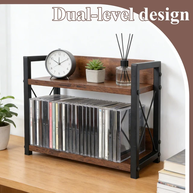Alt view image 5 of 7 - 2-Tier CD Holder CD Storage Shelf for Display Countertop Wooden CD Rack with Display Top Shelf Organizer for Home Office Living Room Kitchen, Music Enthusiasts, Holds up to 42 Standard Cases