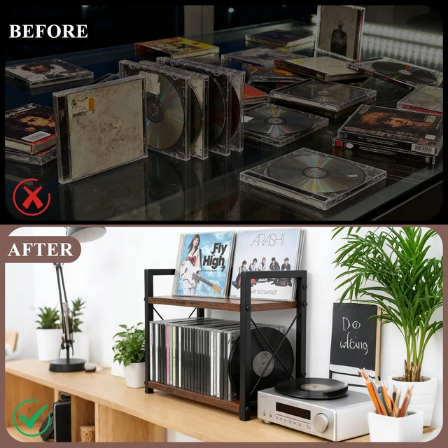 Alt view image 4 of 7 - 2-Tier CD Holder CD Storage Shelf for Display Countertop Wooden CD Rack with Display Top Shelf Organizer for Home Office Living Room Kitchen, Music Enthusiasts, Holds up to 42 Standard Cases