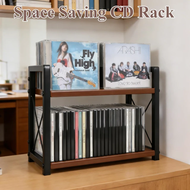 Alt view image 6 of 7 - 2-Tier CD Holder CD Storage Shelf for Display Countertop Wooden CD Rack with Display Top Shelf Organizer for Home Office Living Room Kitchen, Music Enthusiasts, Holds up to 42 Standard Cases