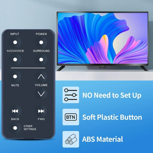 Alt view image 2 of 6 - New Replacement Remote Control for ZVOX Accuvoice SoundBar TV Speaker AV157 AV203 AV120 AV200 AV257 AV355 AV357 SB380 SB400 SB500 SB700