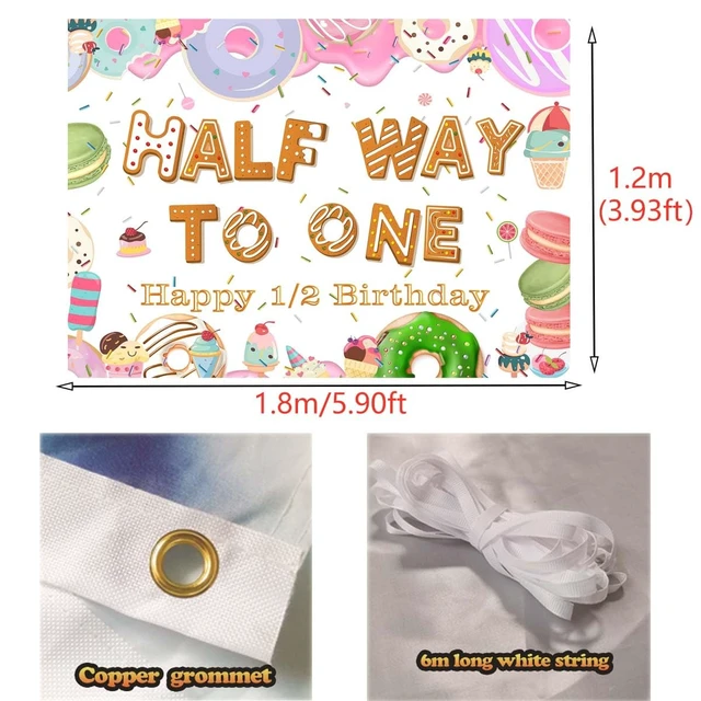 Alt view image 3 of 3 - Half Way to One Donut Happy 1/2th Birthday Banner Background, 1/2 Birthday Party First 6 Months Photography Backdrop Supplies for Half Anniversary Girls Boys(6ft×4ft)