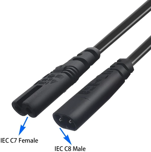 Alt view image 4 of 7 - C8 Male to C7 Female 1M Power Extension Cord for TV Monitor PVC&OFC wire, short cord anti-tangle, fit narrow cabinet & TV cabinet wiring