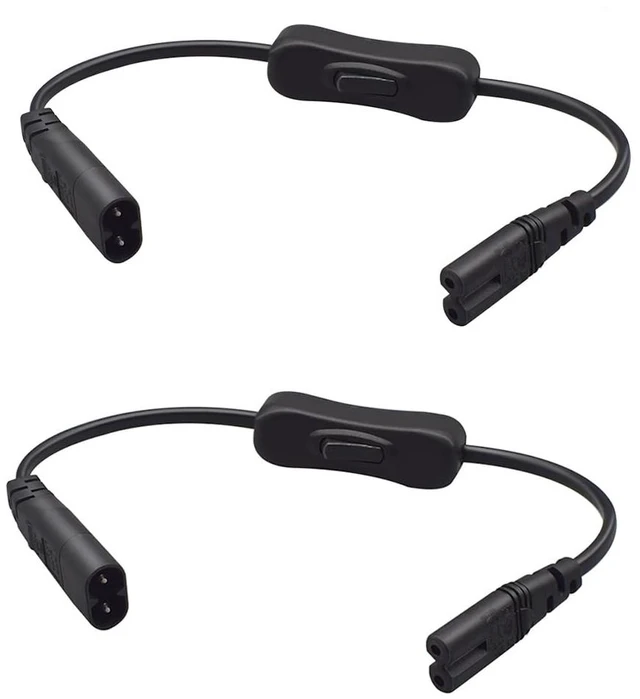 Main image of 2PCS 0.3m IEC C8 Male to C7 Female with Switch Power Cord PVC outer sheath, space-saving design, tidy wiring for TV monitor game console