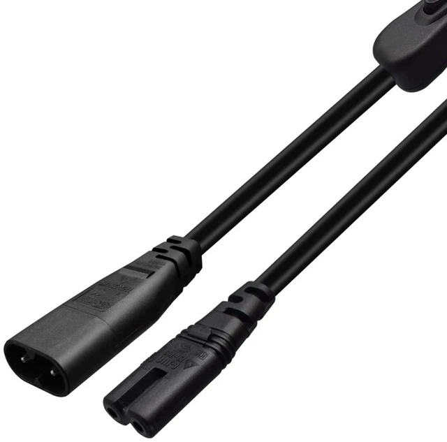 Alt view image 3 of 7 - 2PCS 0.3m IEC C8 Male to C7 Female with Switch Power Cord PVC outer sheath, space-saving design, tidy wiring for TV monitor game console