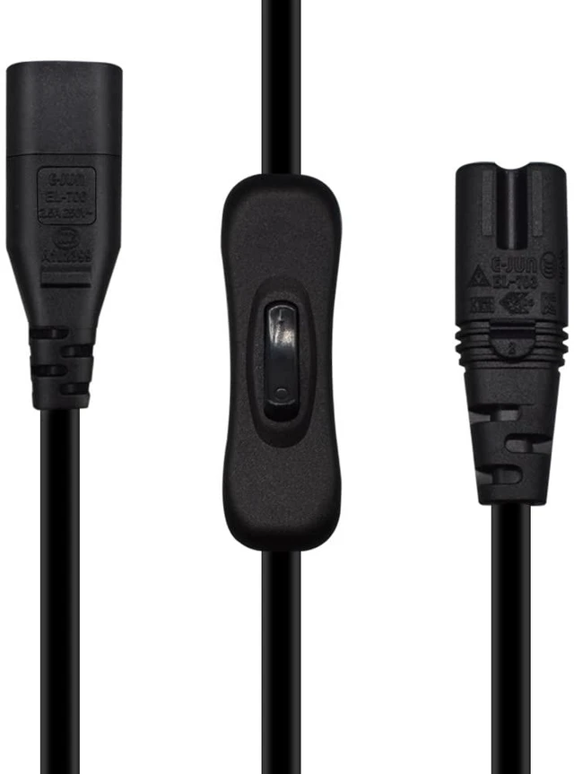 Alt view image 4 of 7 - 2PCS 0.3m IEC C8 Male to C7 Female with Switch Power Cord PVC outer sheath, space-saving design, tidy wiring for TV monitor game console