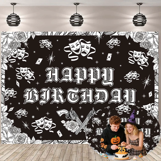 Main image of Cholo Theme Happy Birthday Backdrop 7x5FT Early 2000s Photography Background Black Glitter Old School Banner Cholo Birthday Party Decorations Photo Props