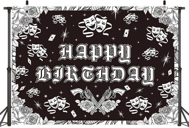 Alt view image 2 of 7 - Cholo Theme Happy Birthday Backdrop 7x5FT Early 2000s Photography Background Black Glitter Old School Banner Cholo Birthday Party Decorations Photo Props